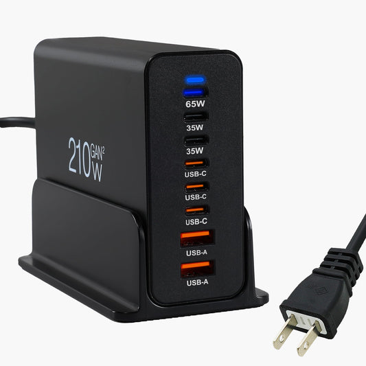 210W 8-Port Quick ChargerUSB Fast Charging StationMulti Ports USB-A&USB-C Charging Hub with LED DisplayCompatible with iPhone 15/14/Pro/Pro Max/13/12 iPad Pro/Air/Mini Galaxy S23/S22/S21 and More
