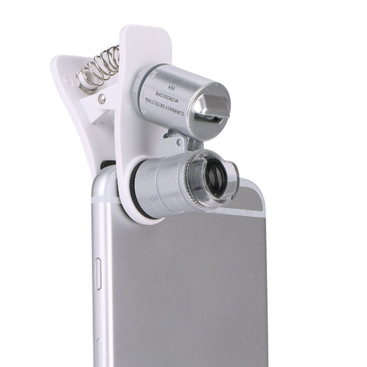 60X Mini Phone Camera Clip Magnifier Universal Portable Magnifying with 2 Illuminated LED and Light for Mobile iPhone Galaxy